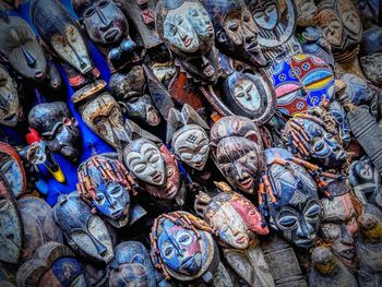 Full frame shot of wooden decorations for sale at market stall