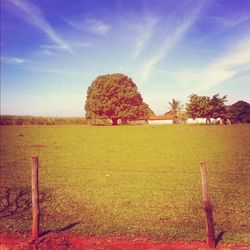 Scenic view of field against cloudy sky