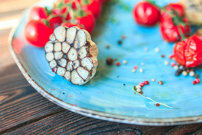 High angle view of fruits on table