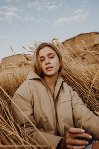 Portrait of woman in farm