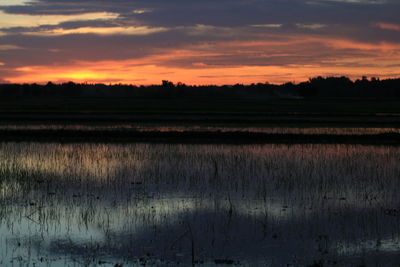 Scenic view of lake against sky during sunset