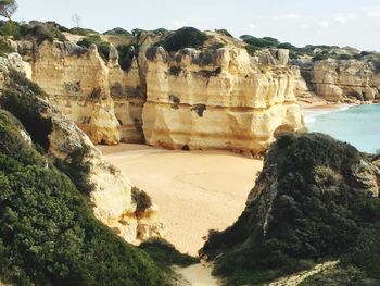 Scenic view of rock formations against sky