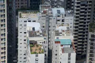 High angle view of buildings in city