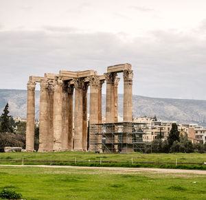 Athens, greece - febr 14, 2020. temple of olympian zeus,  olympieion or columns of the olympian zeus