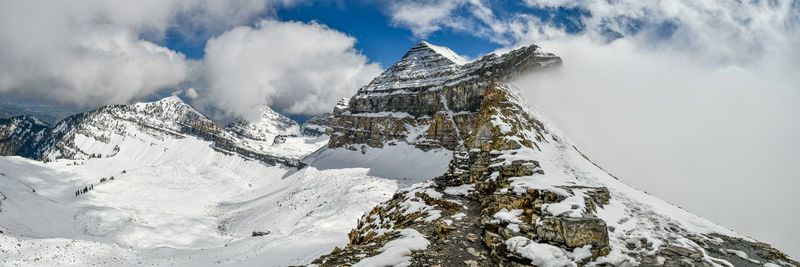 Scenic view of snowcapped mountains against sky