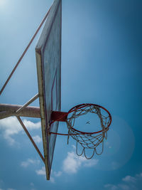 Low angle view of basketball hoop against blue sky