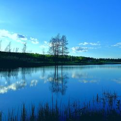 Scenic view of lake against blue sky