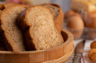 Close-up of bread in basket on table