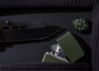 High angle view of camera on table