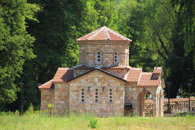 Exterior of temple against building