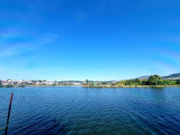 Scenic view of sea against blue sky