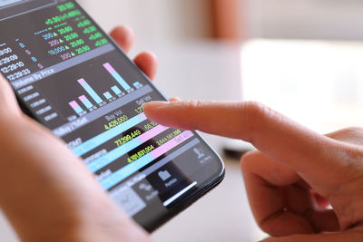 Close-up of woman hand using smart phone