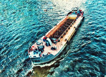 High angle view of boats in sea