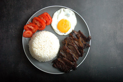 Directly above shot of breakfast served on table