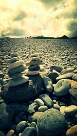 Stones on rocks at sunset