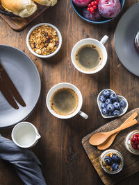 High angle view of breakfast on table