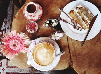 Directly above shot of breakfast on table