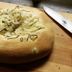 Close-up of bread on cutting board