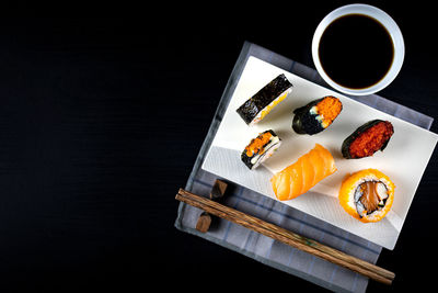High angle view of drink served on table