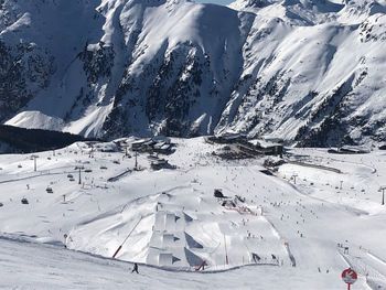 High angle view of snow covered mountain