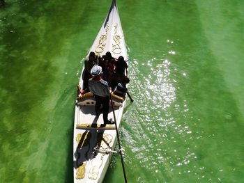 High angle view of people on gondola