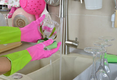 High angle view of faucet in bathroom at home