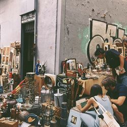 Group of people on old building