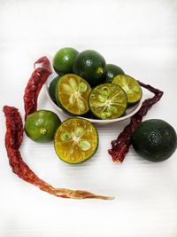 Fruits and vegetables on white background