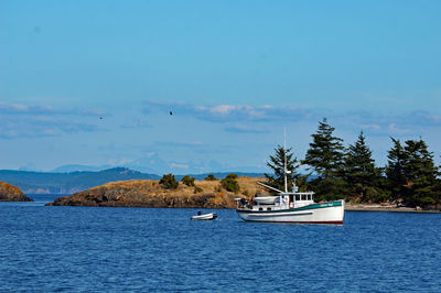 Sailboats in sea against sky