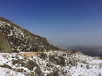 Scenic view of mountains against sky during winter