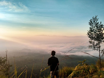 Rear view of man standing on land