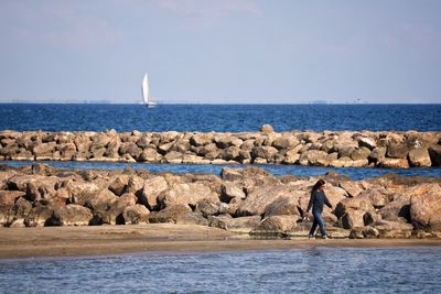 Scenic view of sea against clear sky