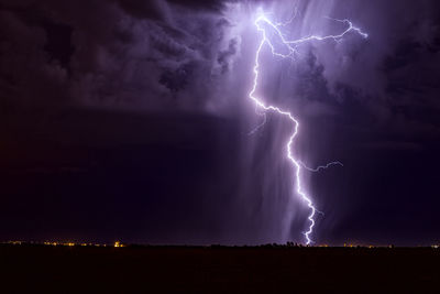 Lightning in sky at night