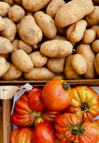 High angle view of vegetables for sale at market stall