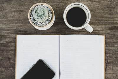 High angle view of coffee on table