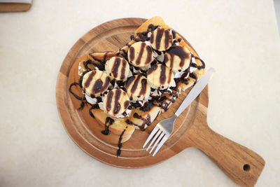 High angle view of chocolate cake on table