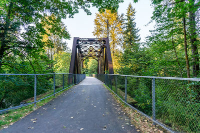 View of footbridge amidst trees