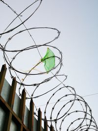 Low angle view of fence against clear sky