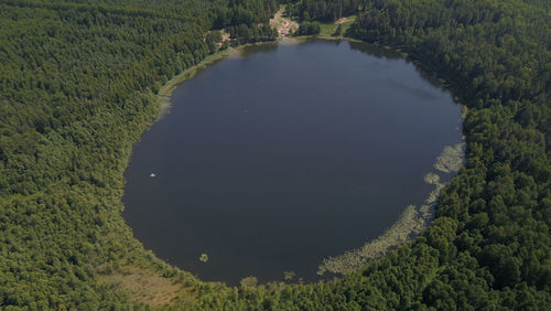 High angle view of lake amidst trees