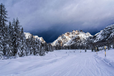 Scenic view of snowcapped mountains against sky