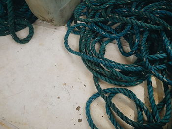 High angle view of tied up rope