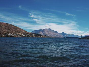 Scenic view of sea against blue sky