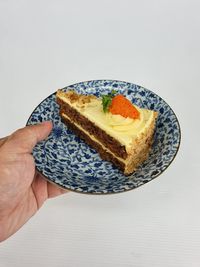 Midsection of person holding ice cream cone in plate