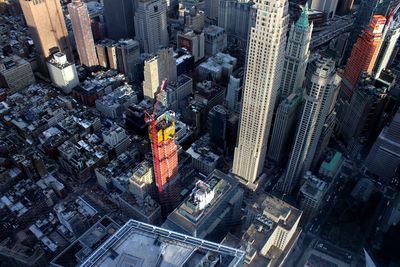 High angle view of buildings in city