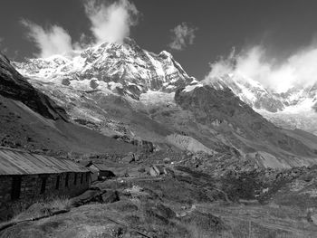 Scenic view of mountains against sky during winter