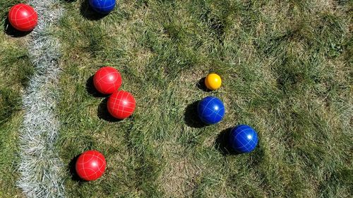 High angle view of balloons on field