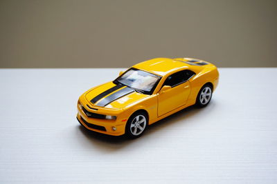 Close-up of toy car on table