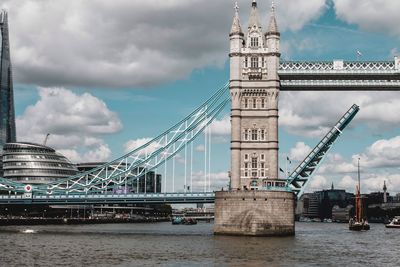 Low angle view of suspension bridge