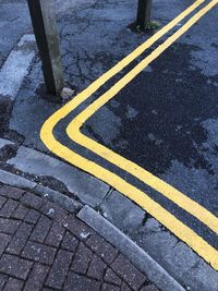 High angle view of markings on road