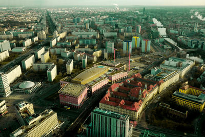 High angle view of cityscape against sky
